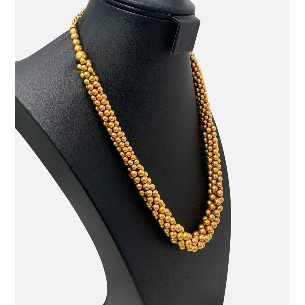 Vintage Gold-Tone Rope Cluster Necklace With Hook Clasp & Chain Detail